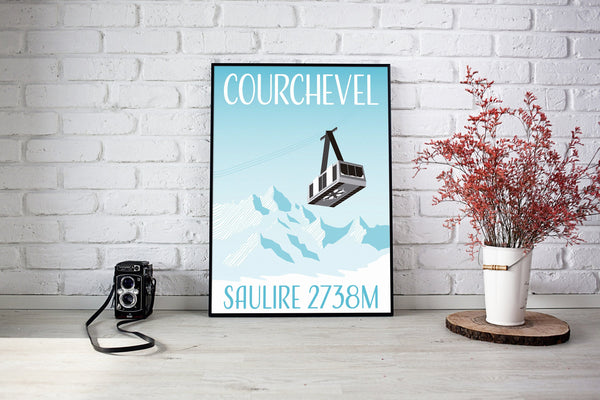 Courchevel Minimalist Ski Resort Travel Poster