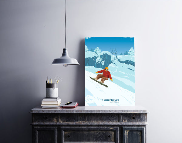 Courchevel Snowboarding Travel Poster