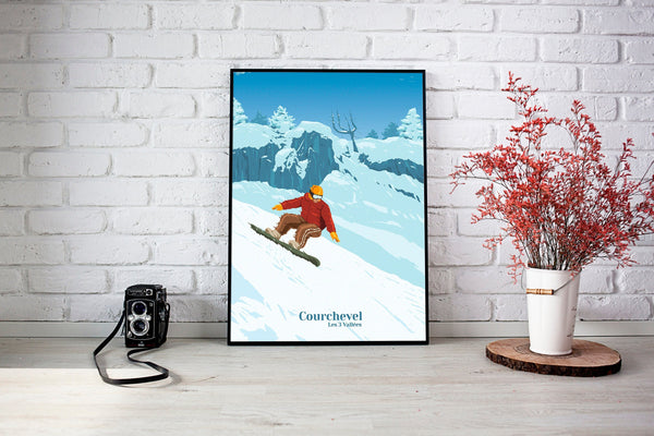 Courchevel Snowboarding Travel Poster