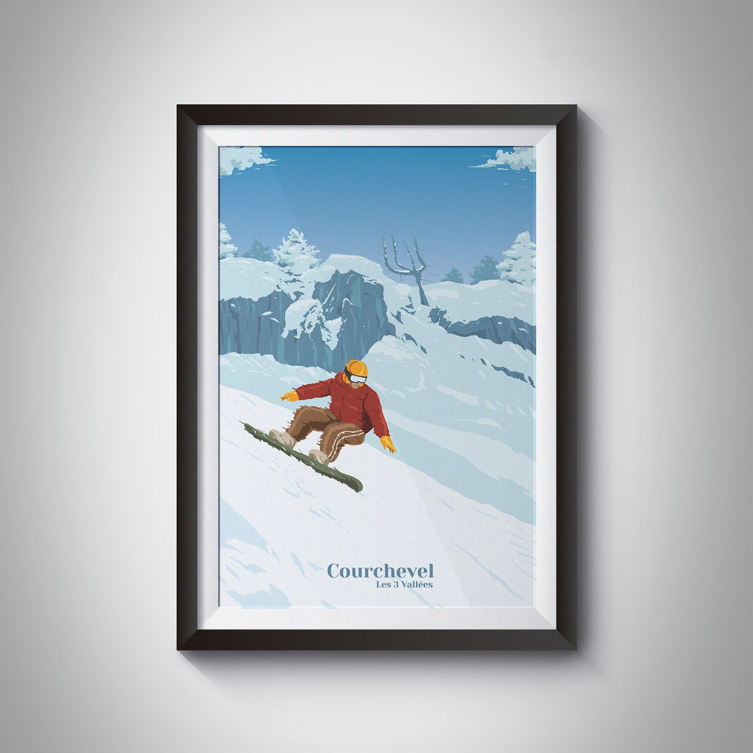 Courchevel Snowboarding Travel Poster