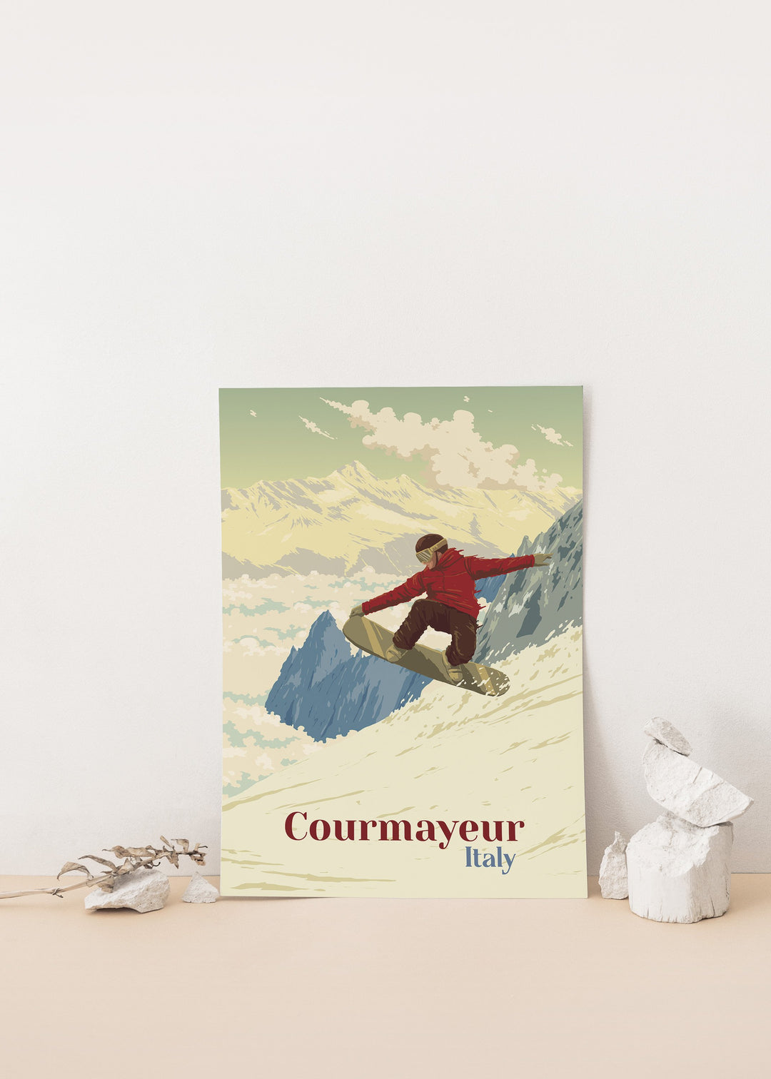 Courmayeur Snowboarding Travel Poster