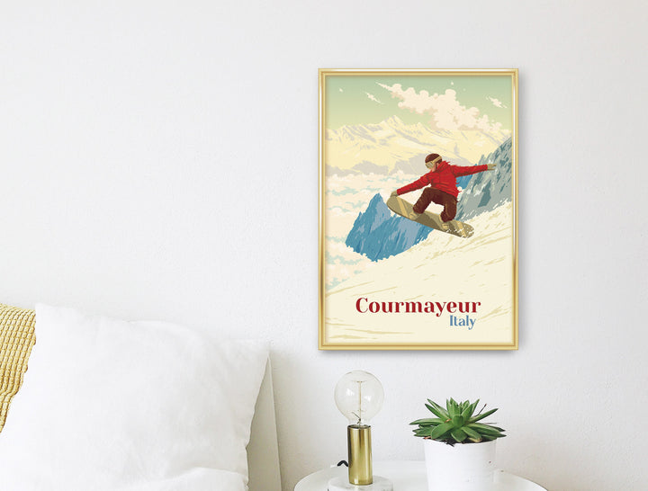 Courmayeur Snowboarding Travel Poster