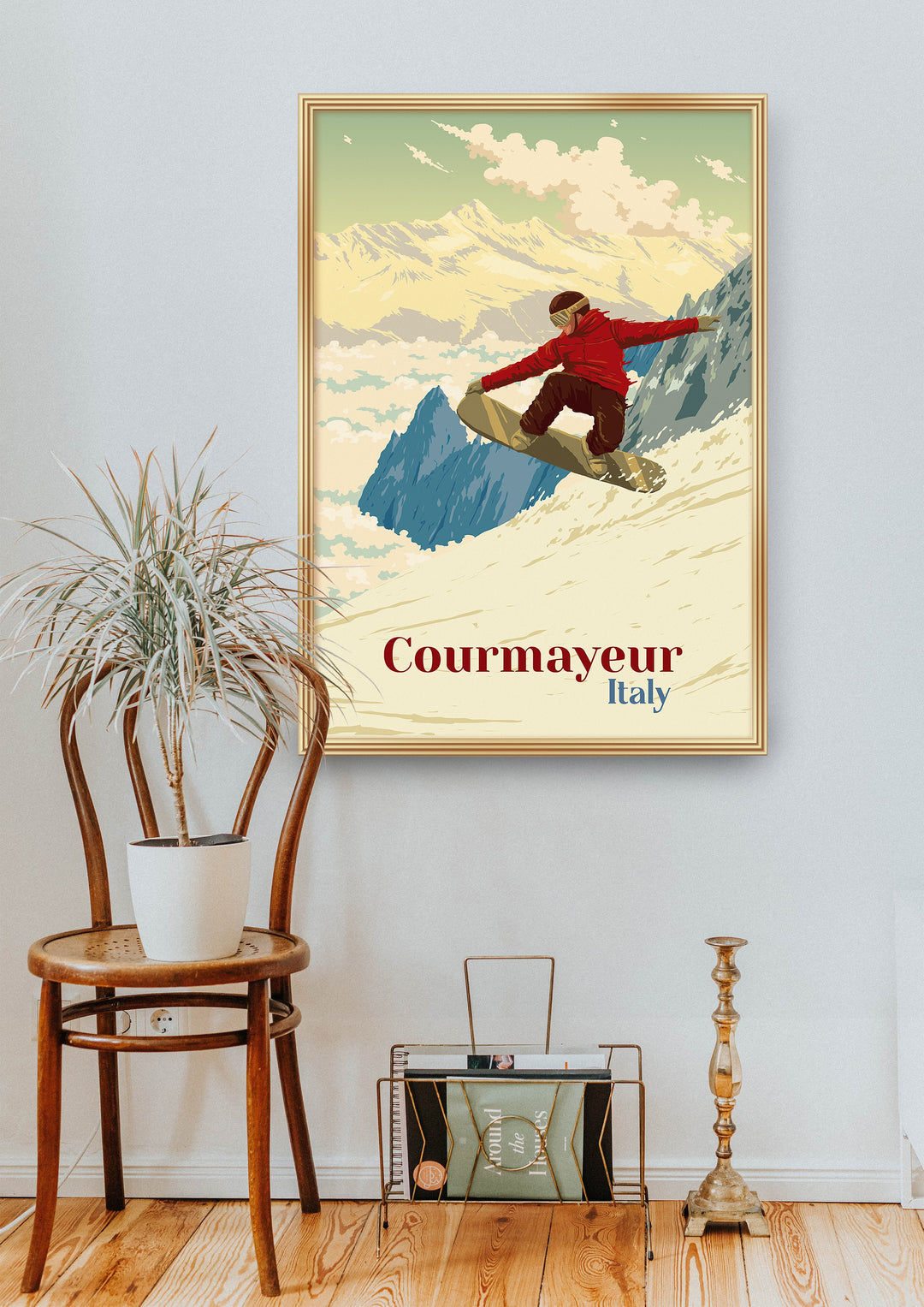 Courmayeur Snowboarding Travel Poster