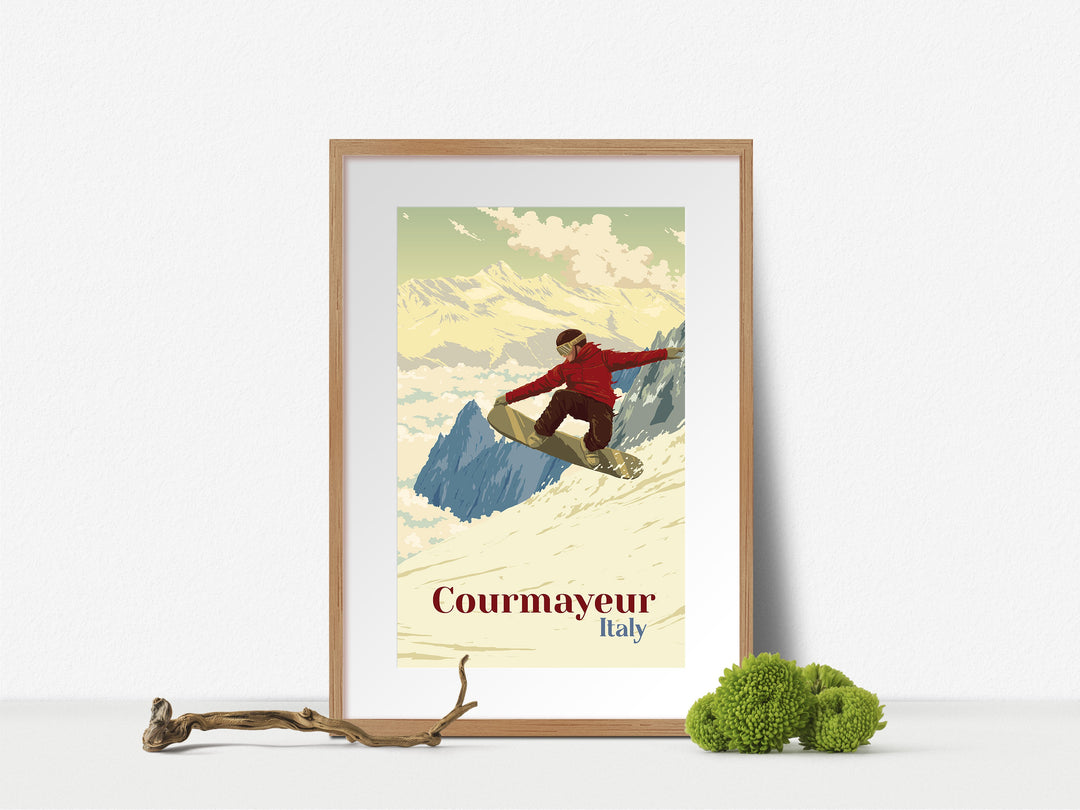 Courmayeur Snowboarding Travel Poster