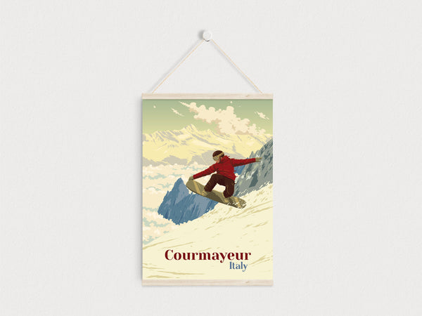 Courmayeur Snowboarding Travel Poster