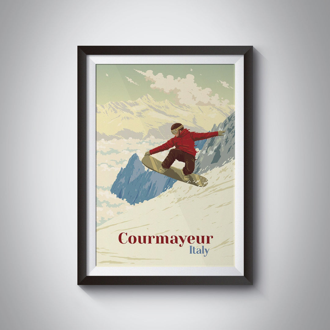 Courmayeur Snowboarding Travel Poster