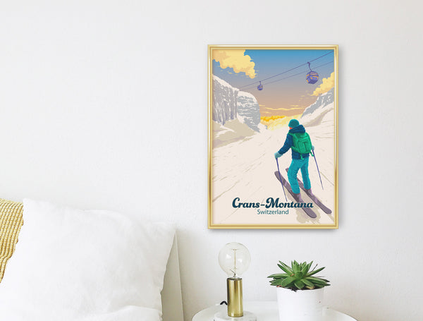 Crans Montana Switzerland Ski Resort Travel Poster