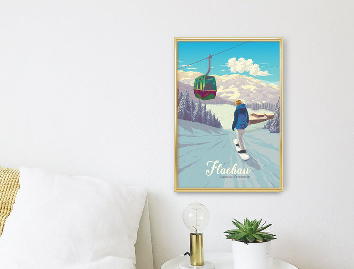 Flachau Snowboarding Travel Poster