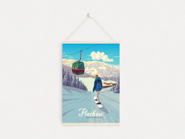 Flachau Snowboarding Travel Poster