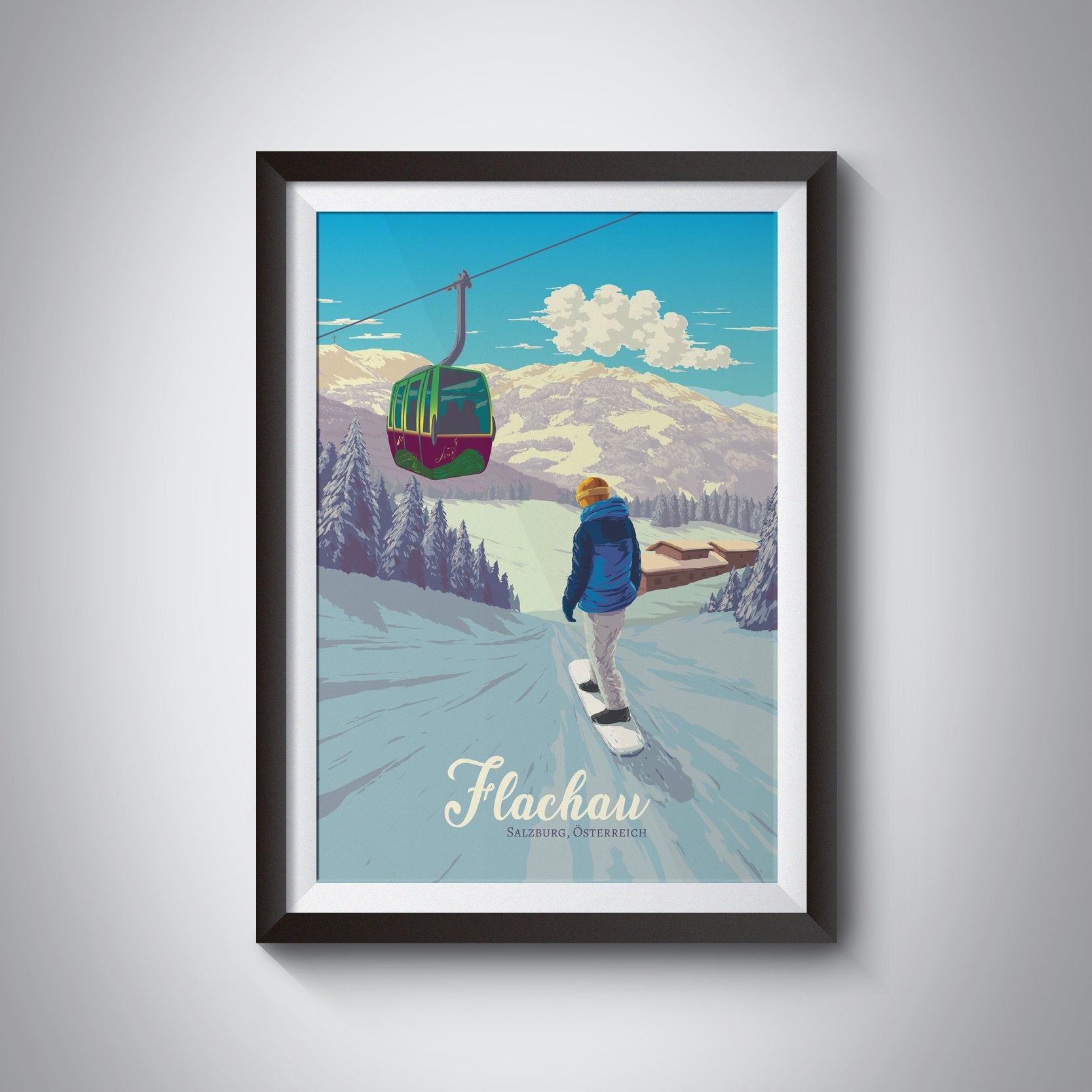 Flachau Snowboarding Travel Poster