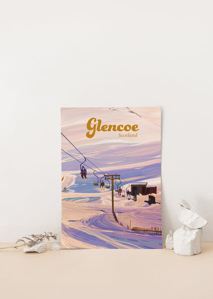 Glencoe Scotland Ski Resort Travel Poster