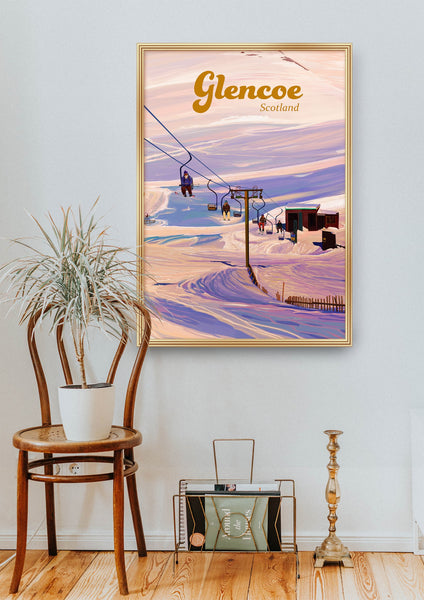 Glencoe Scotland Ski Resort Travel Poster