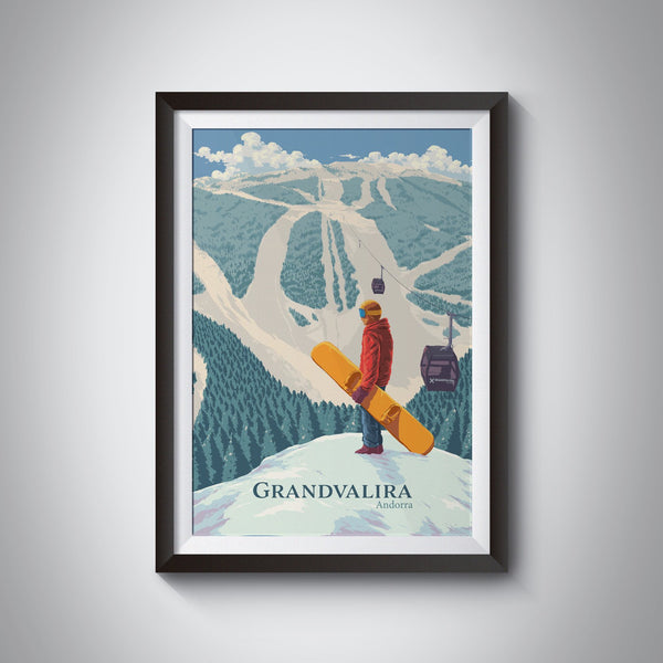 Grandvalira Andorra Snowboarding Travel Poster