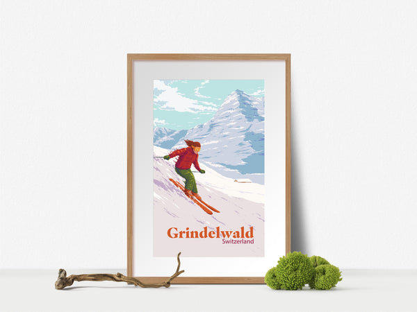 Grindelwald Switzerland Ski Resort Travel Poster