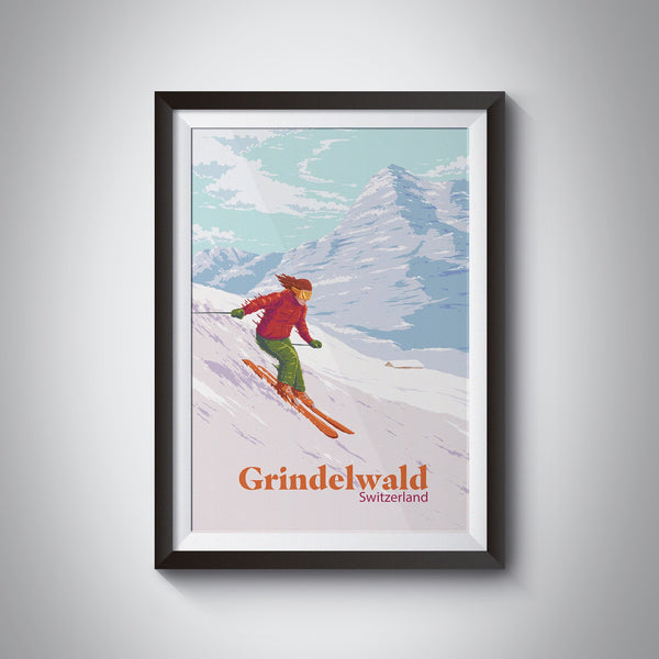 Grindelwald Switzerland Ski Resort Travel Poster