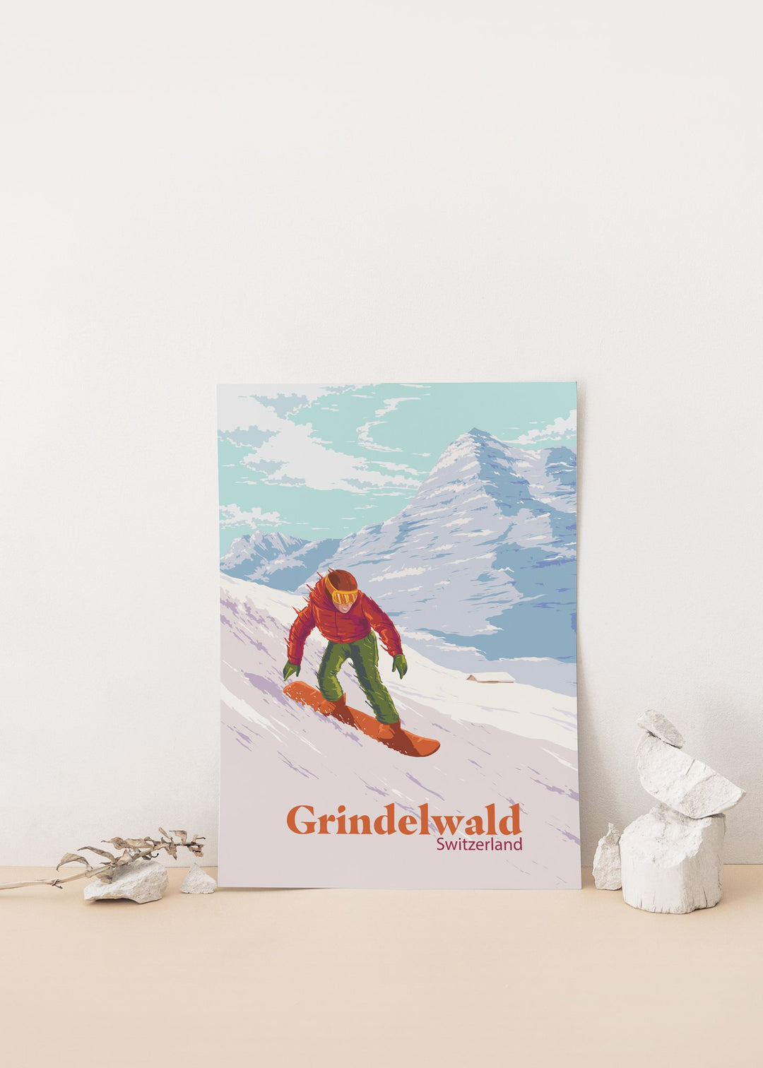 Grindelwald Switzerland Snowboarding Travel Poster