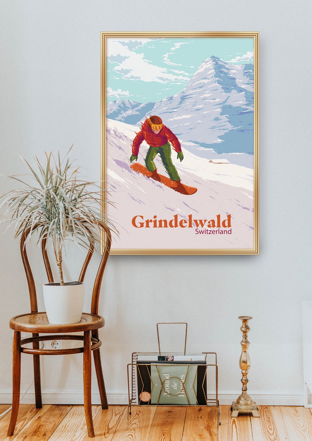 Grindelwald Switzerland Snowboarding Travel Poster