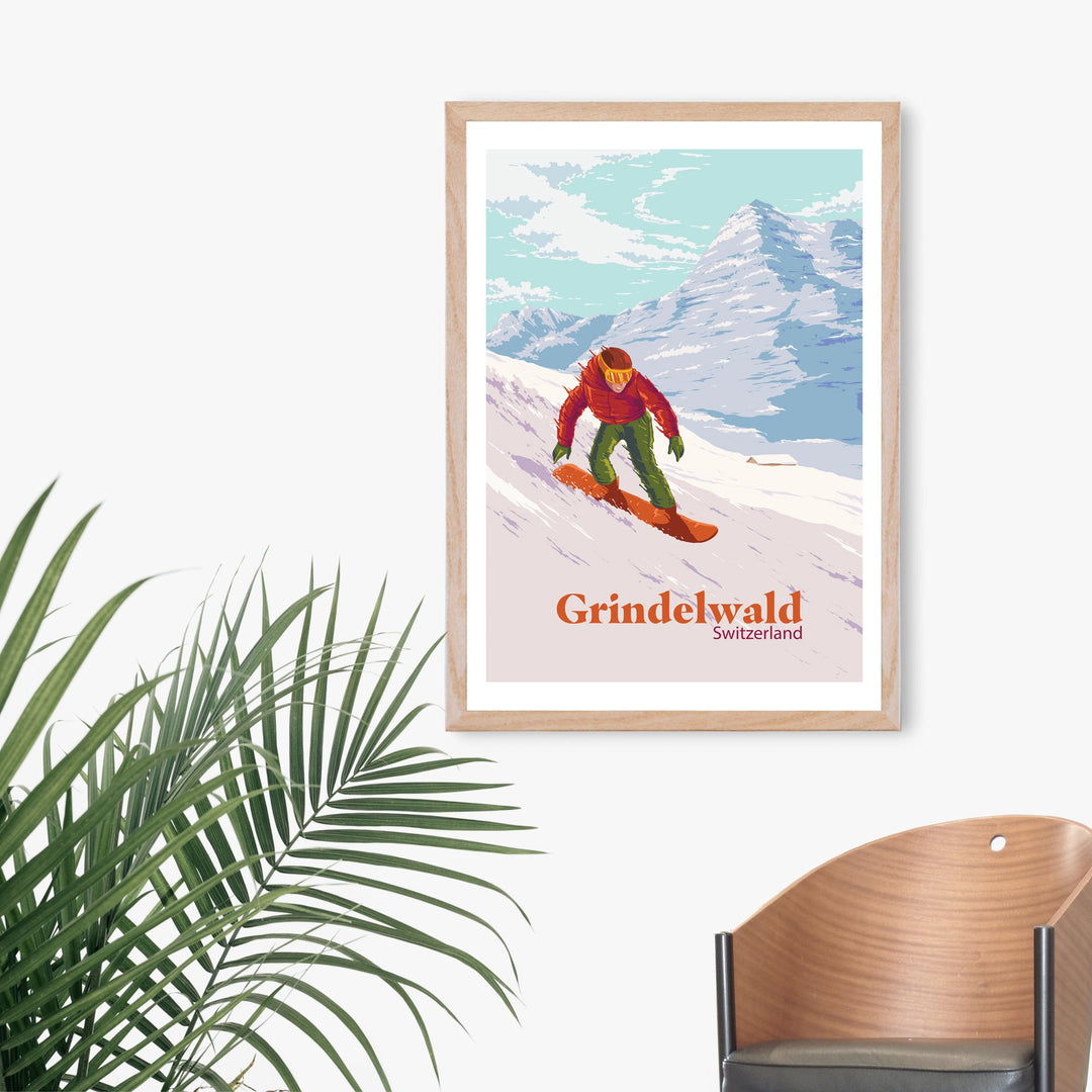 Grindelwald Switzerland Snowboarding Travel Poster