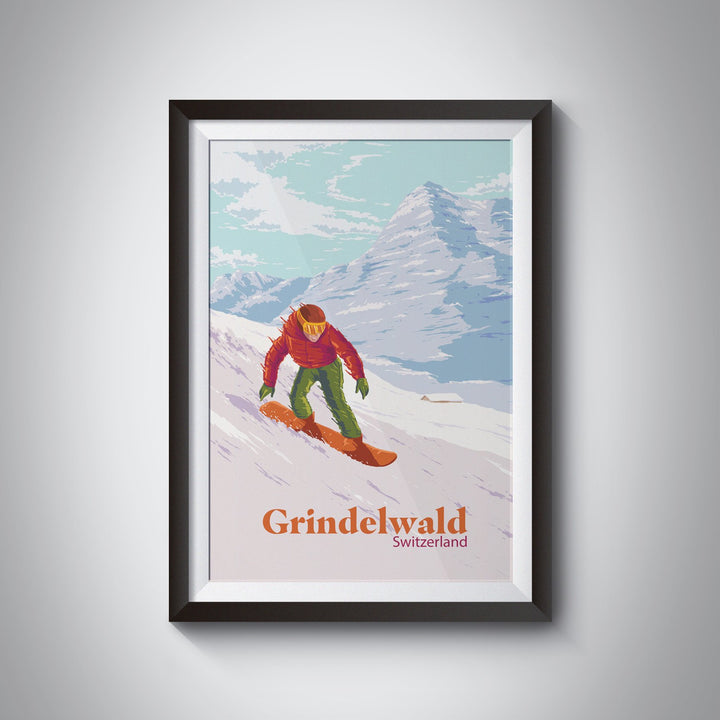 Grindelwald Switzerland Snowboarding Travel Poster