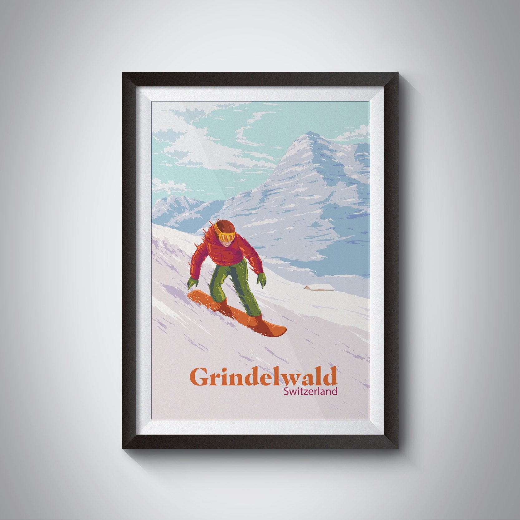Grindelwald Switzerland Snowboarding Travel Poster