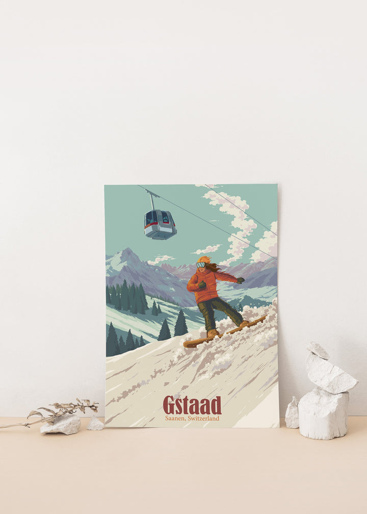 Gstaad Snowboarding Travel Poster