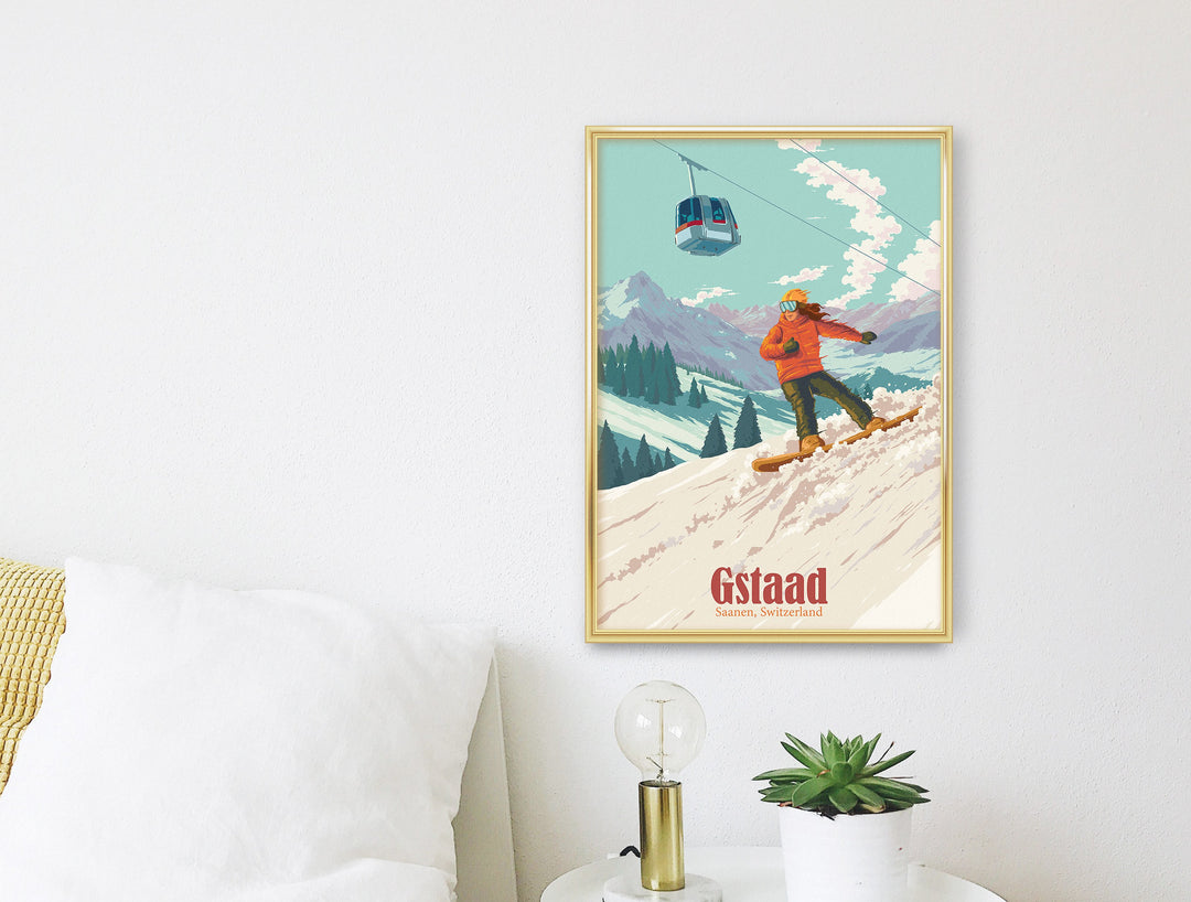 Gstaad Snowboarding Travel Poster