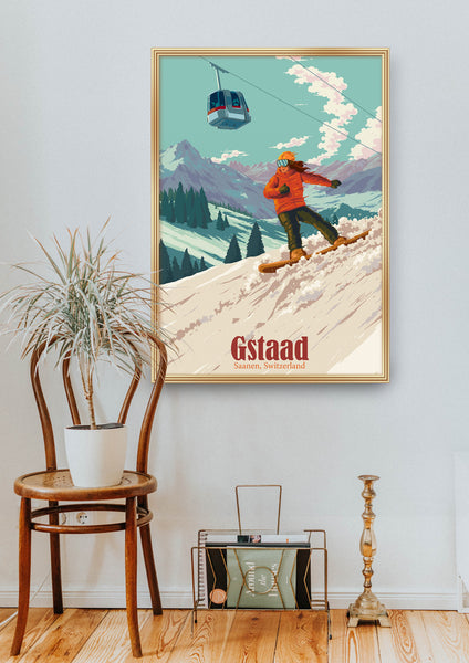 Gstaad Snowboarding Travel Poster