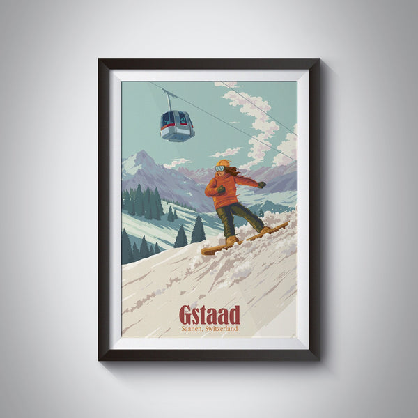 Gstaad Snowboarding Travel Poster