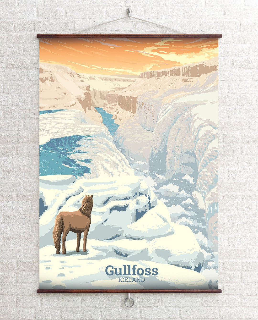 Gullfoss Waterfall Iceland Travel Poster