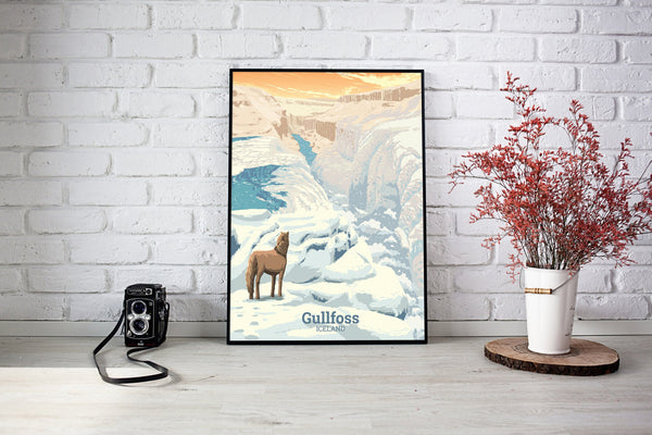 Gullfoss Waterfall Iceland Travel Poster