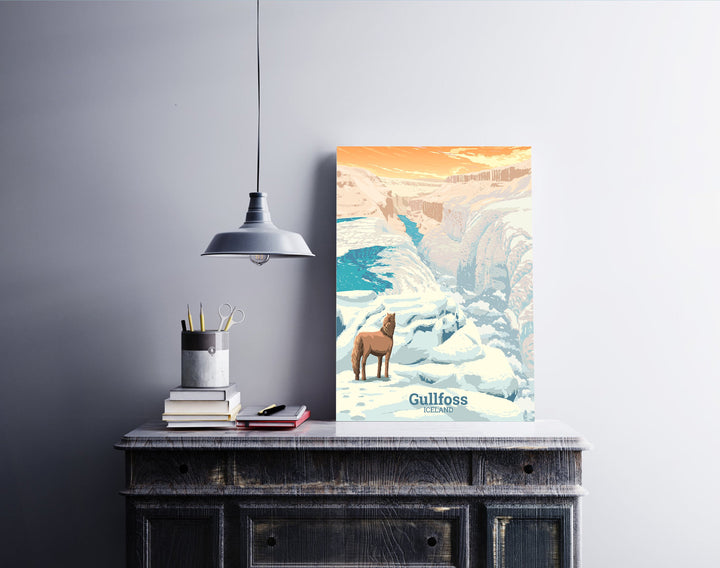 Gullfoss Waterfall Iceland Travel Poster