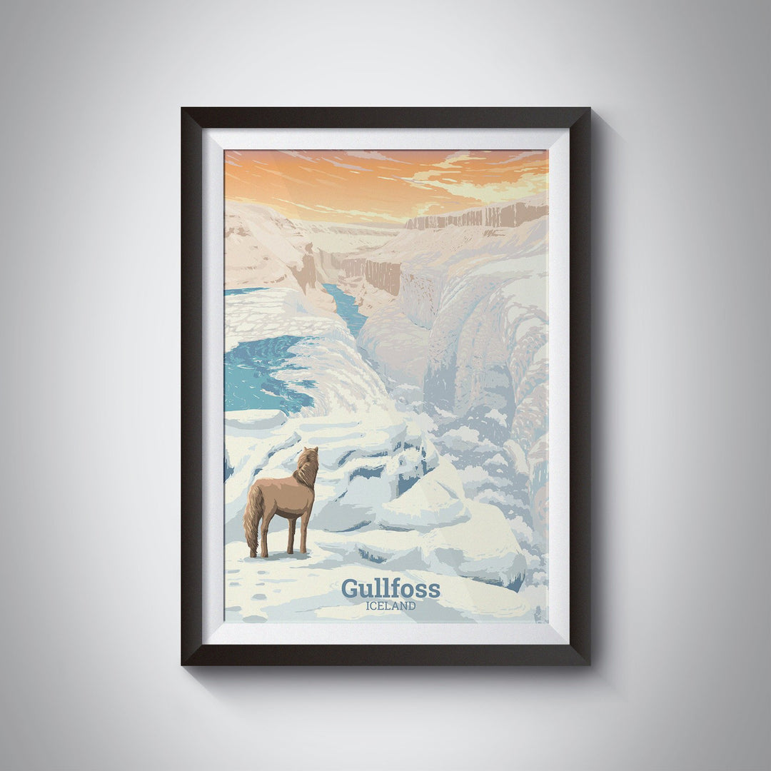 Gullfoss Waterfall Iceland Travel Poster