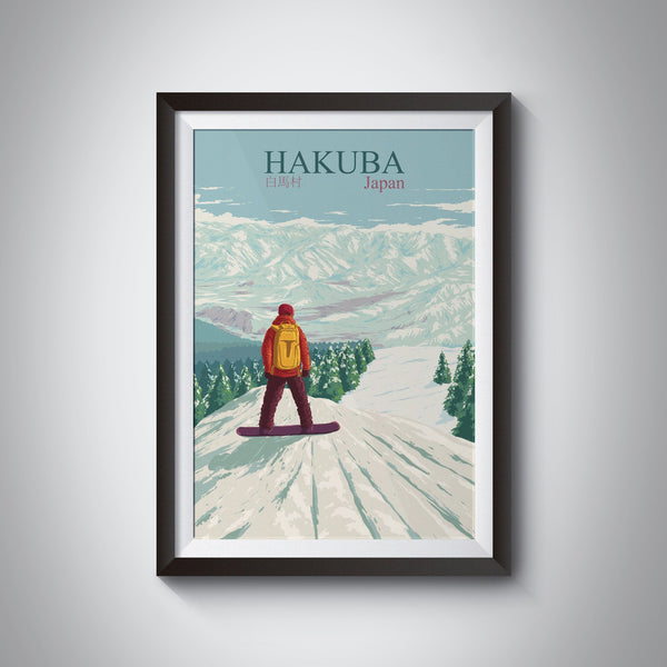 Hakuba Japan Snowboarding Travel Poster