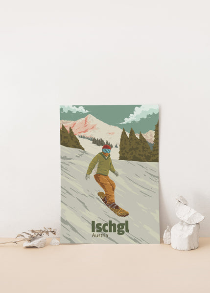 Ischgl Austria Snowboarding Travel Poster