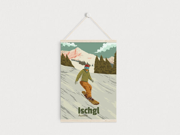 Ischgl Austria Snowboarding Travel Poster