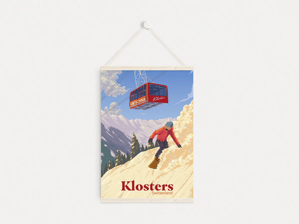 Klosters Switzerland Snowboarding Travel Poster