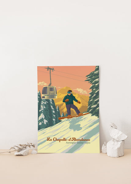 La Chapelle d'Abondance Snowboarding Travel Poster