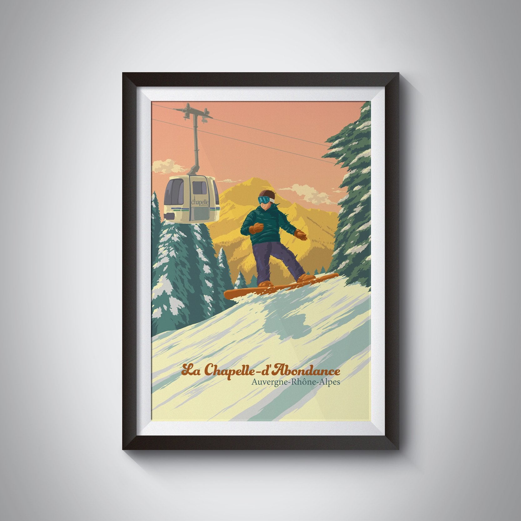 La Chapelle d'Abondance Snowboarding Travel Poster
