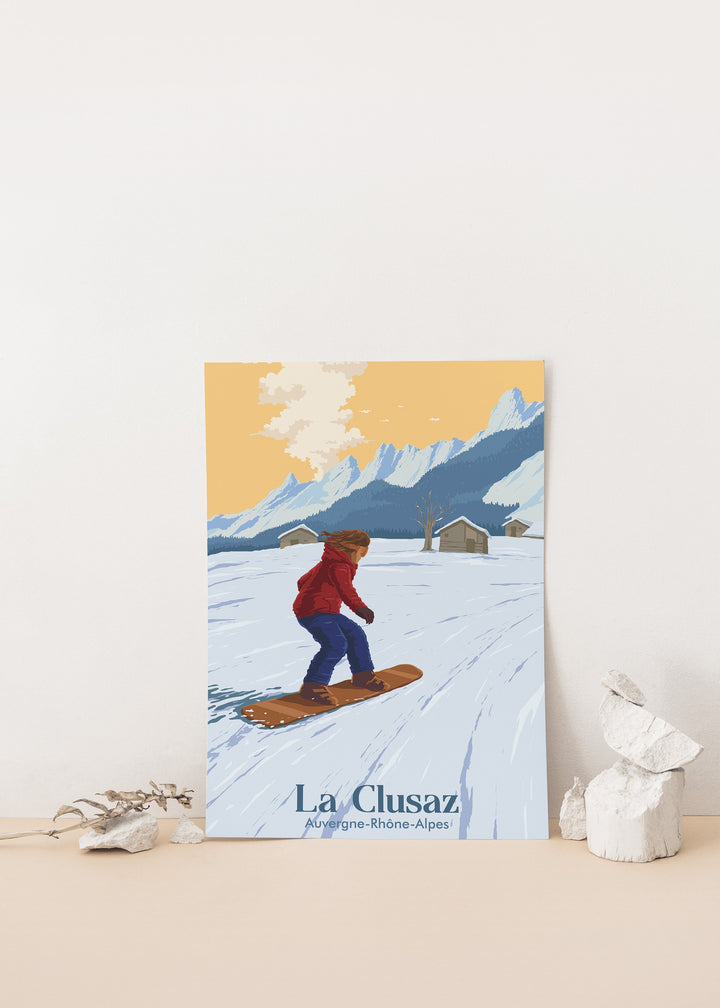 La Clusaz Snowboarding Travel Poster