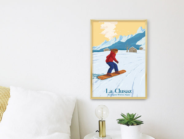 La Clusaz Snowboarding Travel Poster