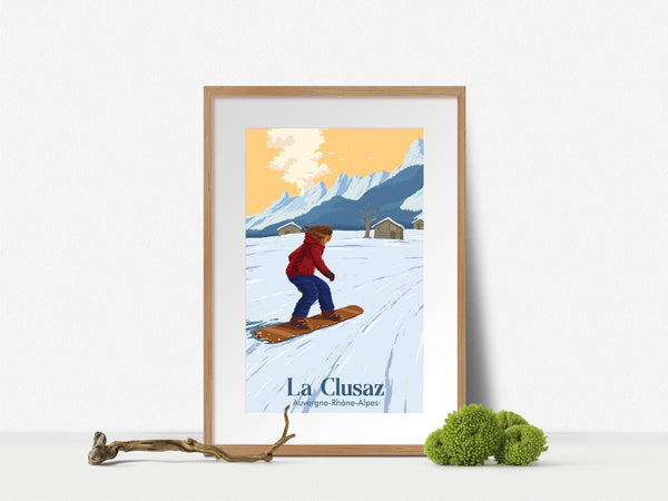 La Clusaz Snowboarding Travel Poster