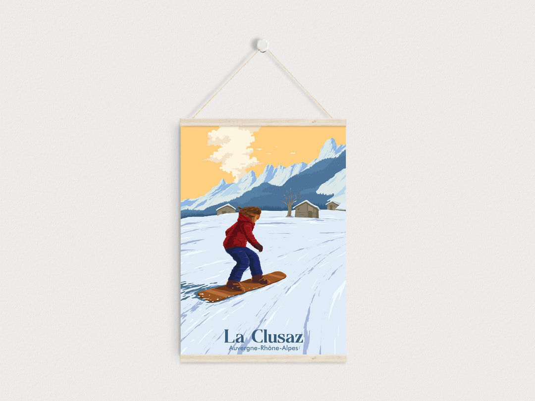 La Clusaz Snowboarding Travel Poster