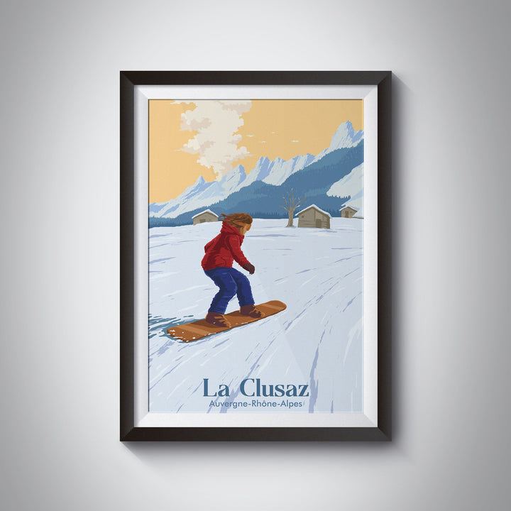 La Clusaz Snowboarding Travel Poster