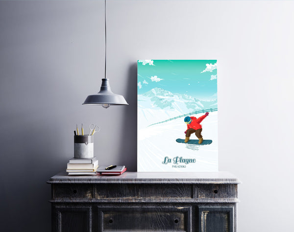 La Plagne Snowboarding Travel Poster
