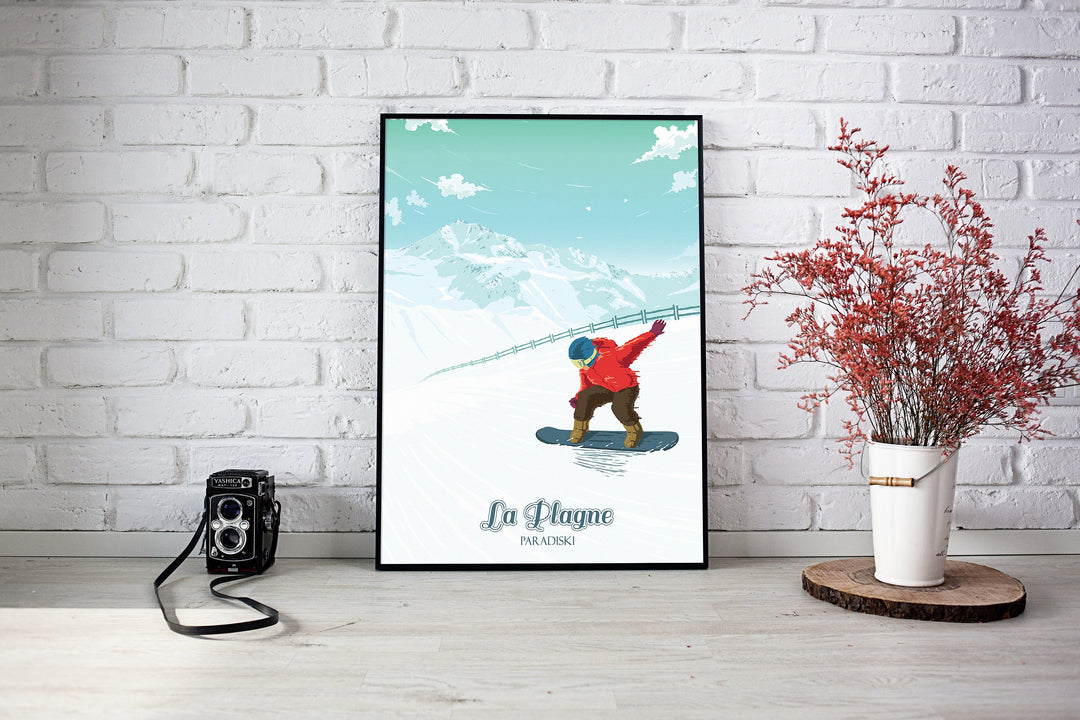 La Plagne Snowboarding Travel Poster