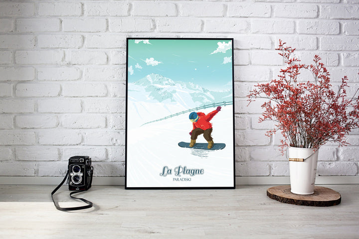 La Plagne Snowboarding Travel Poster