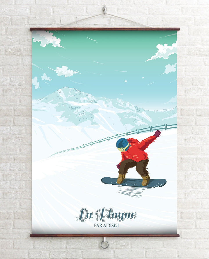 La Plagne Snowboarding Travel Poster