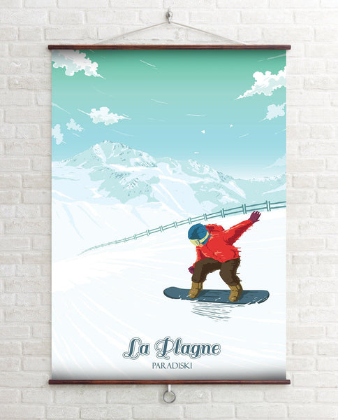 La Plagne Snowboarding Travel Poster