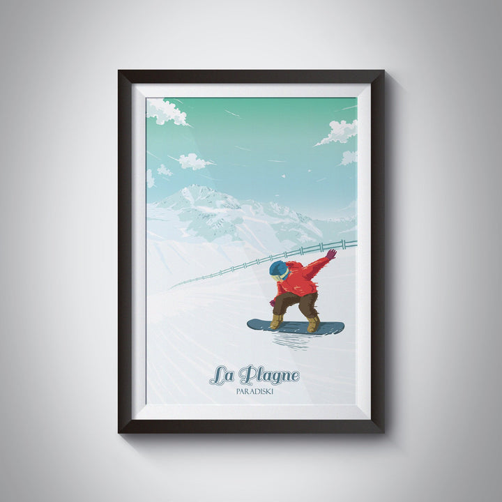 La Plagne Snowboarding Travel Poster