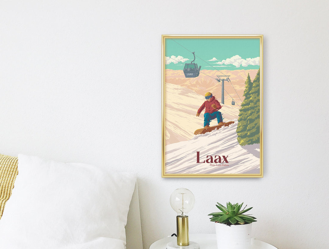 Laax Switzerland Snowboarding Travel Poster